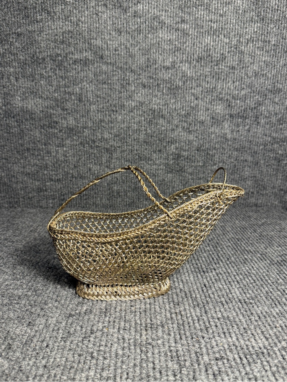Vintage Woven Wire Wine Bottle Cradle Basket • Made in Japan MCM Barware